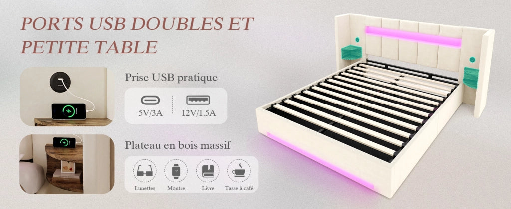 Letto Contenitore Imbottito in Velluto con LED, USB e Testiera ¨C MINIMAL ¨C 160x200