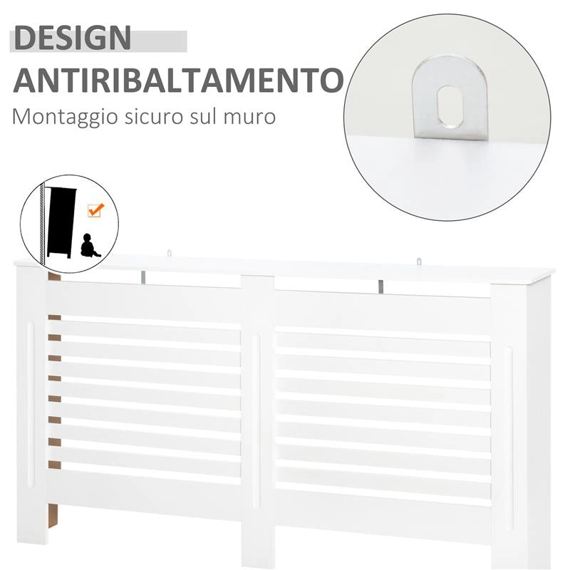 COPRITERMOSIFONI A DOGHE CON RIPIANO PORTAOGGETTI, IN LEGNO, 172X19X81 CM, BIANCO