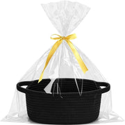 Sacchetto di dono intrecciato - Contenitore di archiviazione nero - Decorazione per confezioni di regalo - Sacchetto di regalo - Striscia di corda - Corda di cotone di alta qualità - Dimensioni 30x20x12 cm - Contenitore di regalo