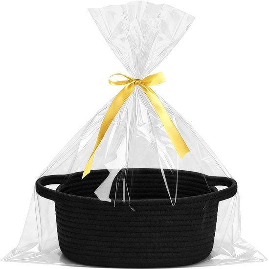 Sacchetto di dono intrecciato - Contenitore di archiviazione nero - Decorazione per confezioni di regalo - Sacchetto di regalo - Striscia di corda - Corda di cotone di alta qualità - Dimensioni 30x20x12 cm - Contenitore di regalo