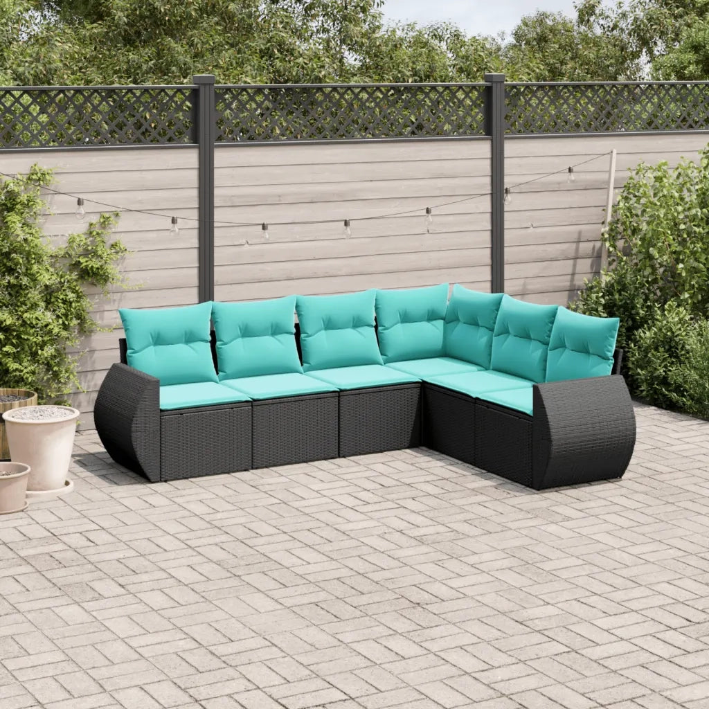 Set Divani da Giardino 6 pz con Cuscini Nero in Polyrattan 3221406