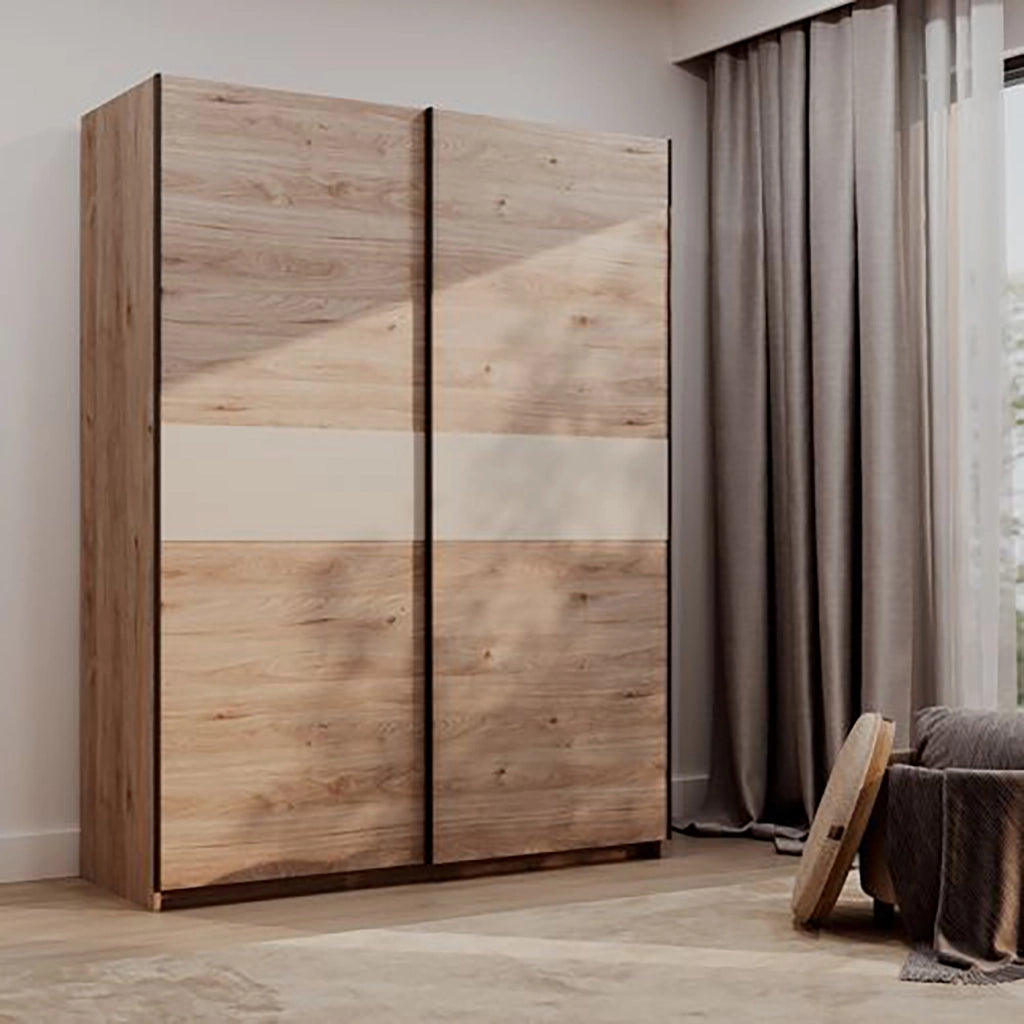 Armadio Camera da Letto Manita, Guardaroba 2 Ante 2 Ripiani, 150x204h cm Marrone Rovere