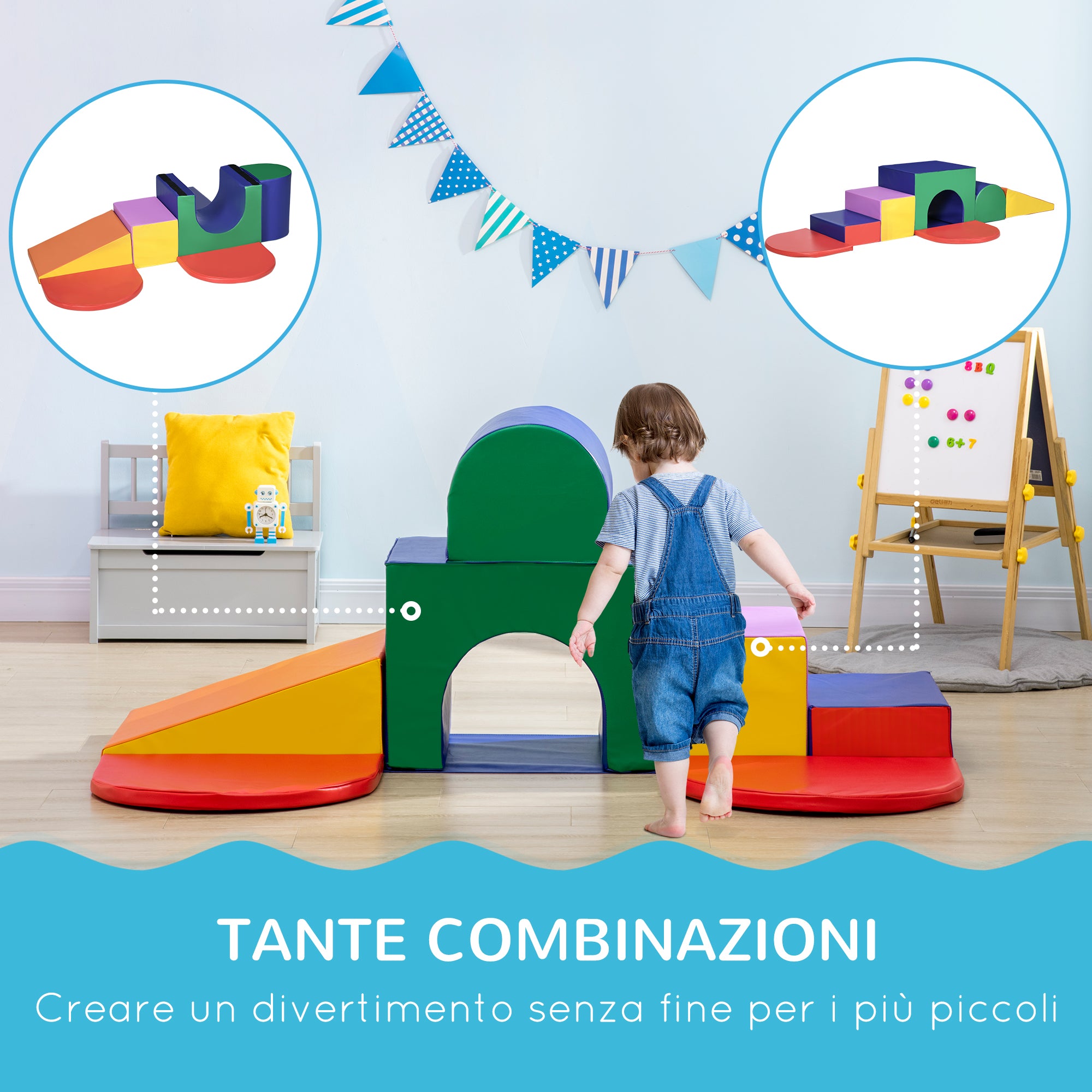 Set 7 Costruzioni Morbide per Bambini 1-3 Anni in PU e EPE Multicolore