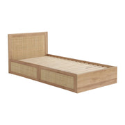 Letto bohemien con rete a doghe e testiera 90cm + 2 cassetti, marrone