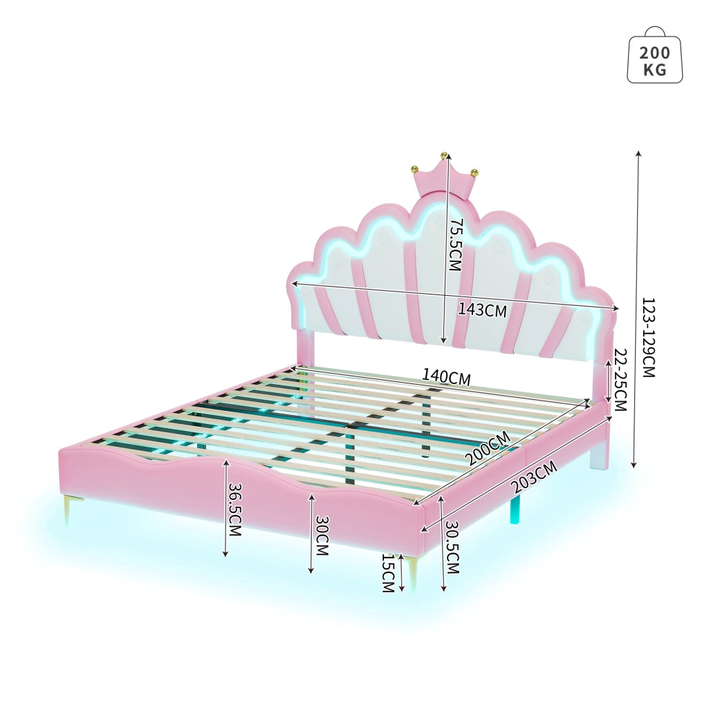 Letto Matrimoniale 140×200 cm con LED Regolabile e Testiera Regolabile; senza Materasso; PU; Rosa