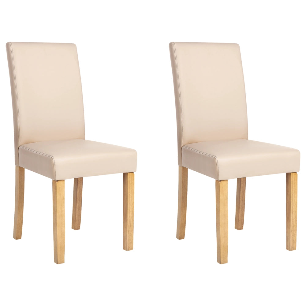 Set di 2 sedie da pranzo beige con gambe in legno ecopelle tradizionali