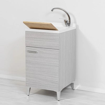 Mobile lavatoio grigio 45x50 cm vasca in resina e asse lavapanni Desya