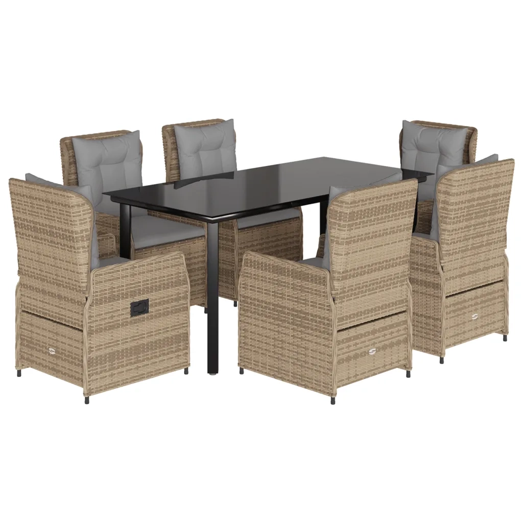 vidaXL Set da Pranzo da Giardino 7 pz con Cuscini Beige in Polyrattan