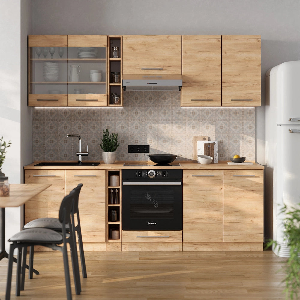 Cucina componibile Fame-Line Rovere dorato/Rovere dorato 235 cm, PL Marmo Vicco