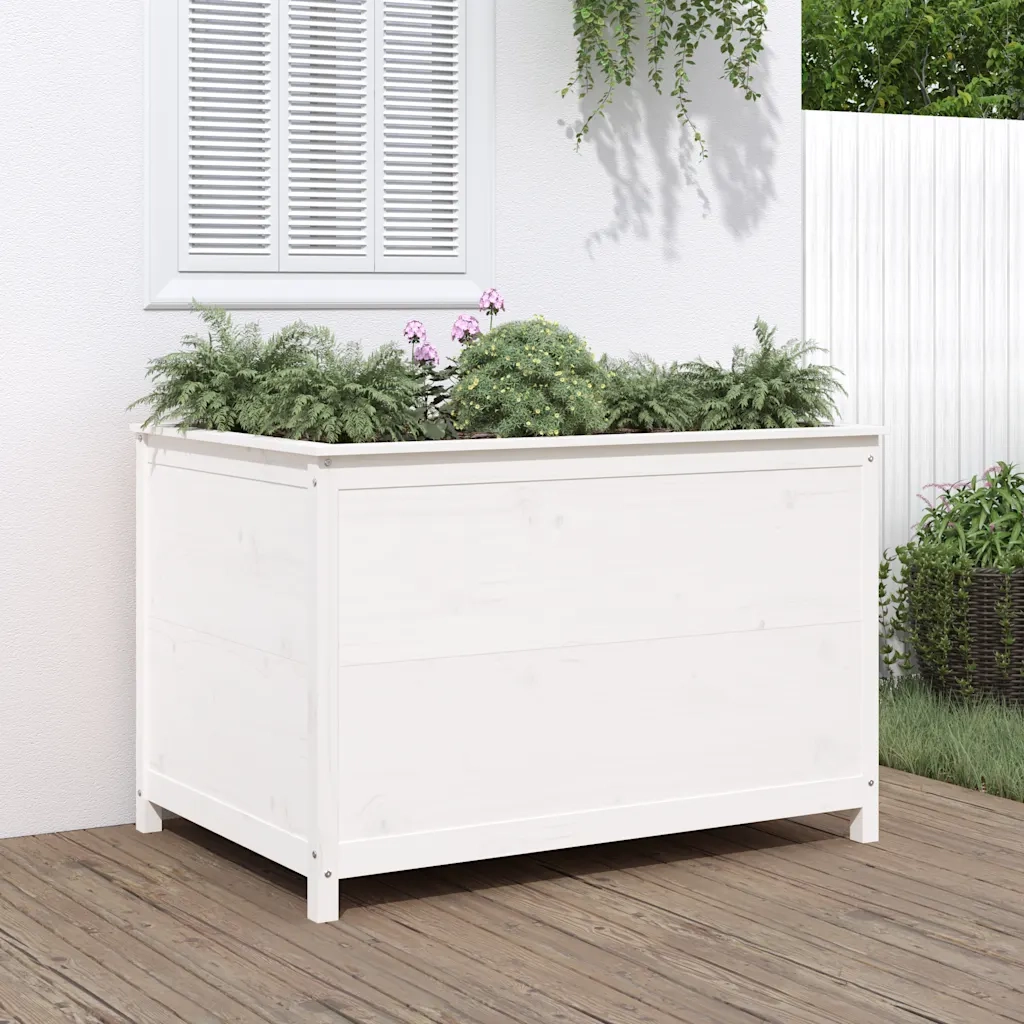 Fioriera Rialzata Giardino-Vaso da Esterno-Supporto per Vaso Bianca 119,5x82,5x78cm Massello Pino