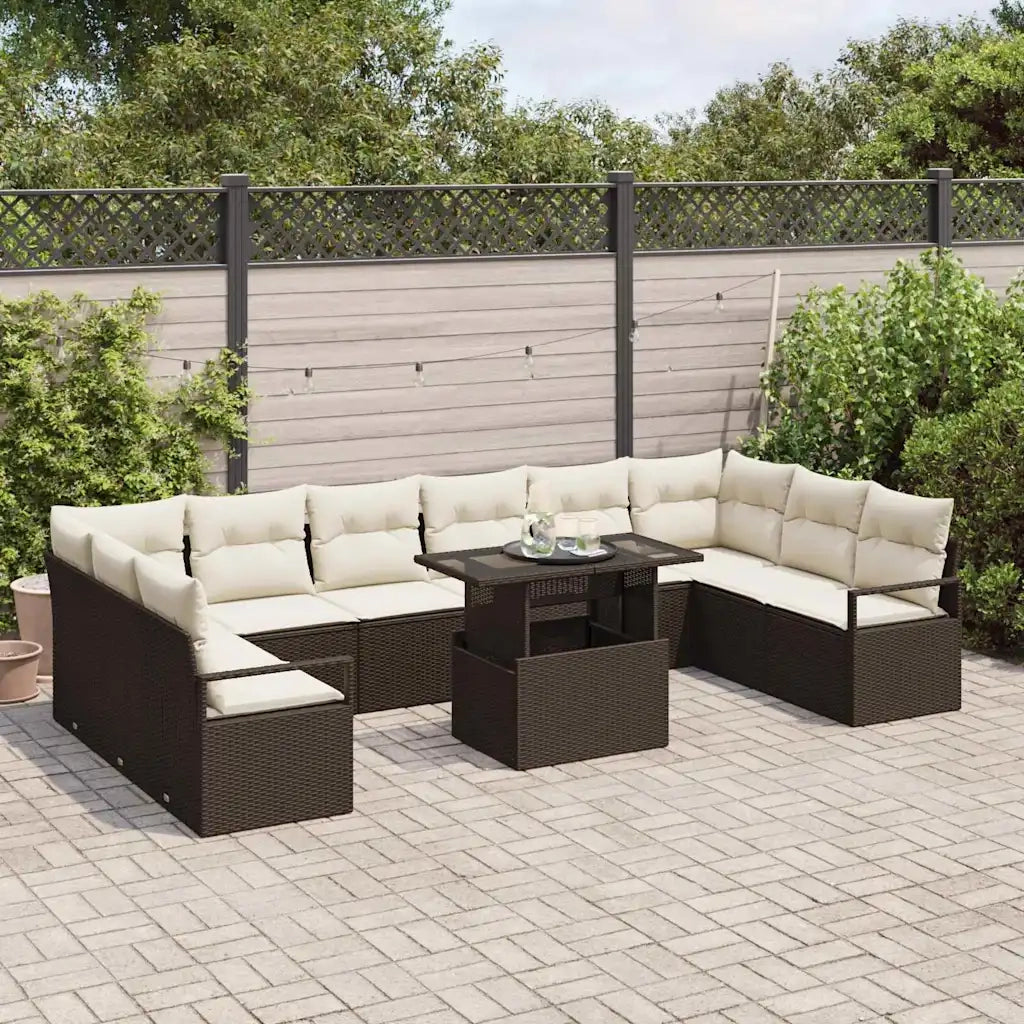 Set Divano da Giardino con cuscino 11 pcs Marrone polyrattan 3357631