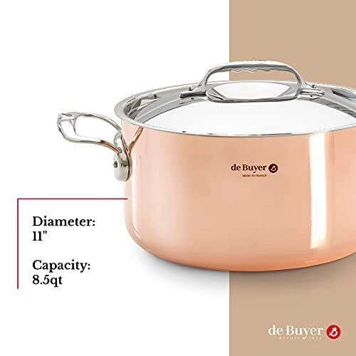 De Buyer 6242.28 Prima Matera Pentola 8 L in Rame con Rivestimento in Acciaio Inox colore Rame