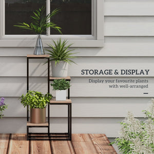 Scaffale per Piante a 4 Livelli 40x40x75,5 cm in Acciaio e Legno Marrone e Nero