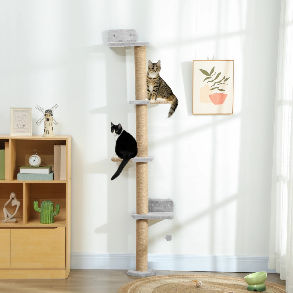Rascatore per Gatti 5 Livelli con Palla ¨C Zephmum ¨C Grigio 48x21x180 cm