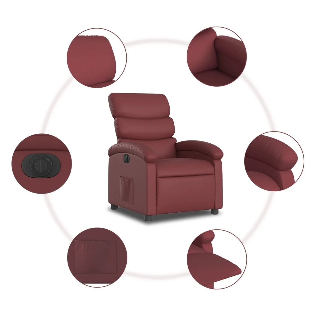 Divano Sedia-Poltrona Reclinabile Elettrica Rosso Vino in Similpelle 850693