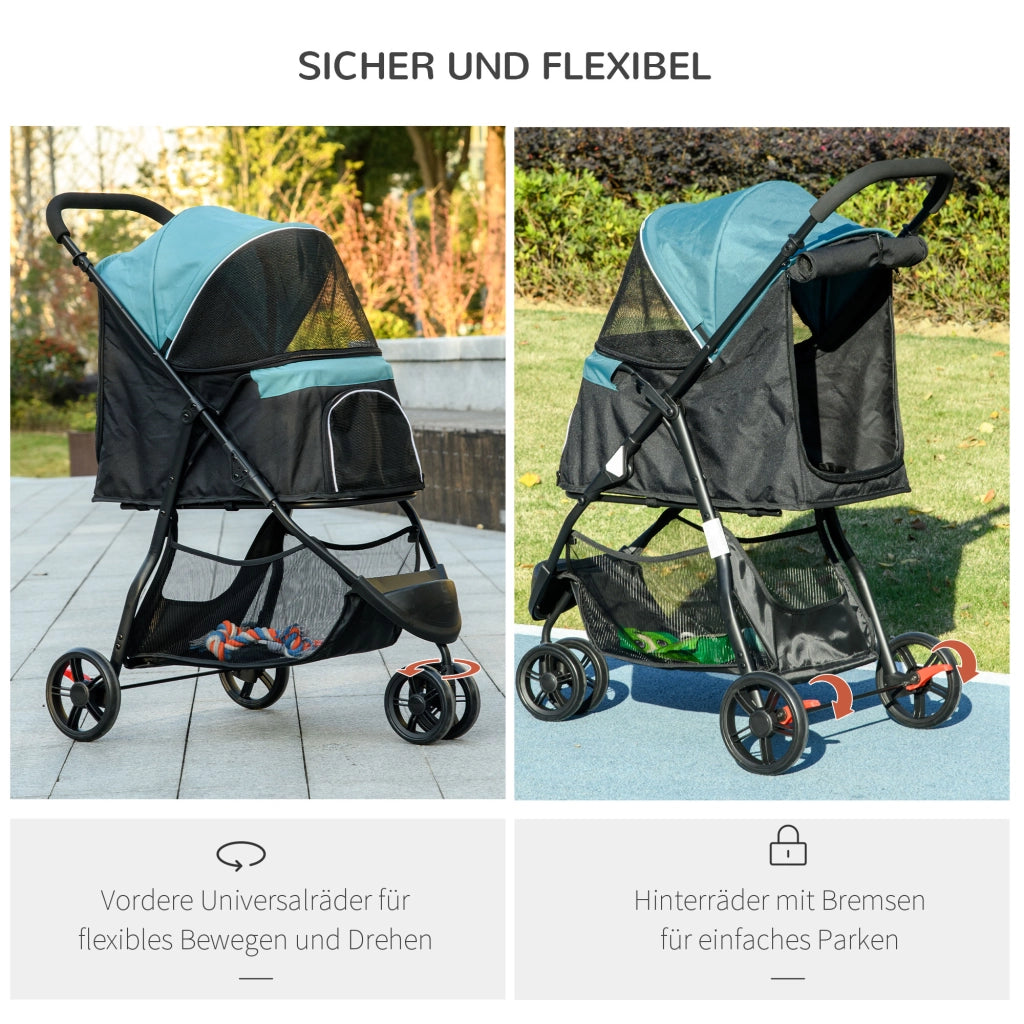 Carrello per animali domestici pieghevole ¨C Zephmum ¨C Blu e Nero con ombrellone