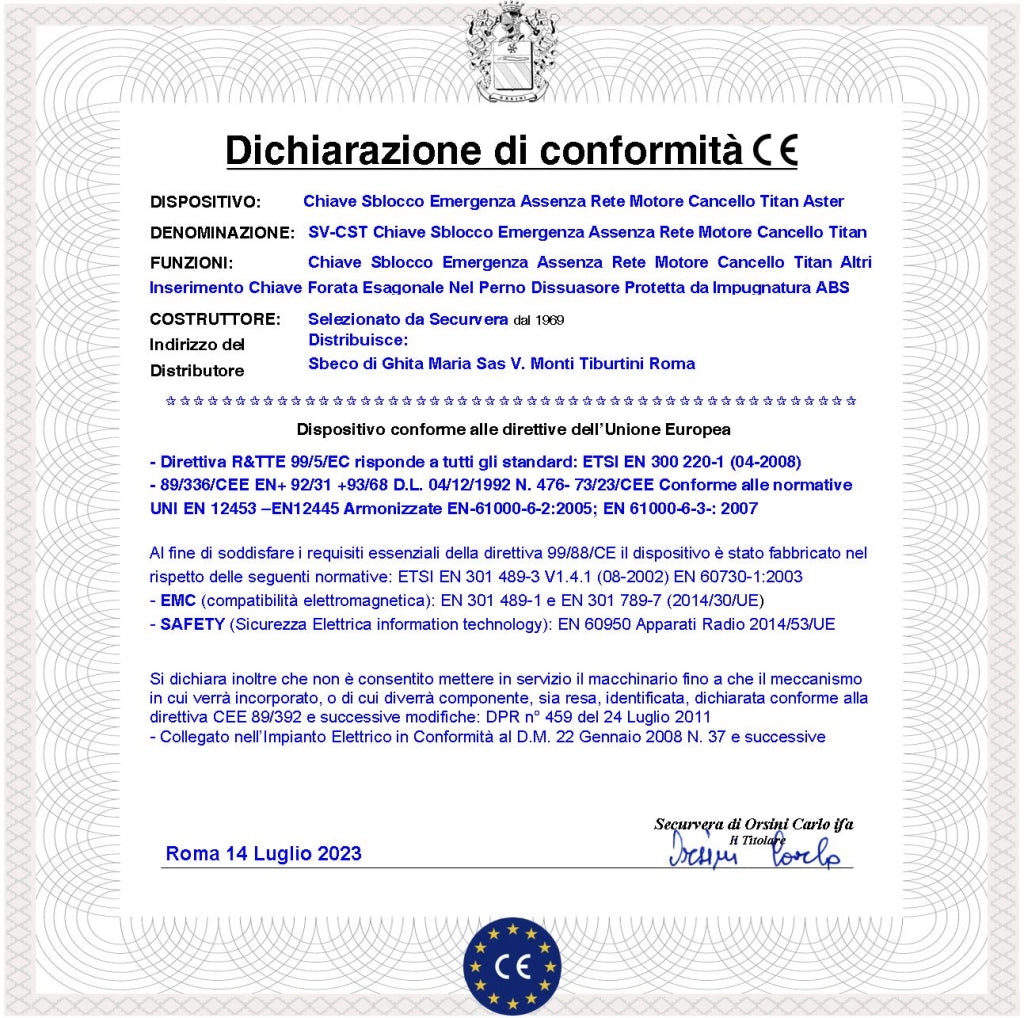 Chiave Esagonale Acciaio Forato Sblocco di Emergenza per Motori Cancello Battente Serie Titan Linear Aster Mover x Altri Motori Controllare le Dimensioni Incastonata Nella Custodia in Plastica Forata