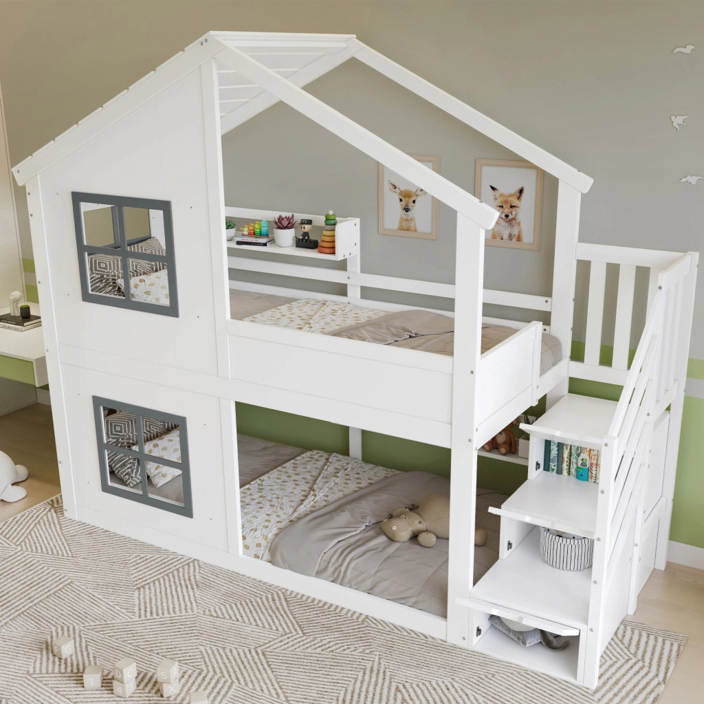 letto a castello in legno massiccio e mdf bianco grigio 90x200 cm
