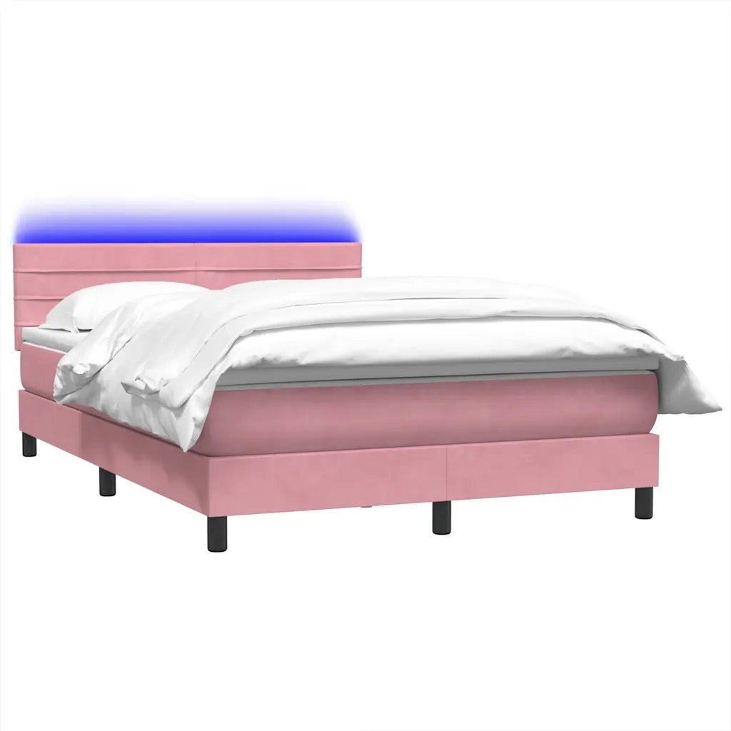 Letto a Molle con Materasso e LED Rosa 160x220 cm in Velluto 3317036