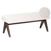 Panca Boucle bianco sporco e marrone scuro con gambe in legno imbottite Panca per corridoio e panca da letto