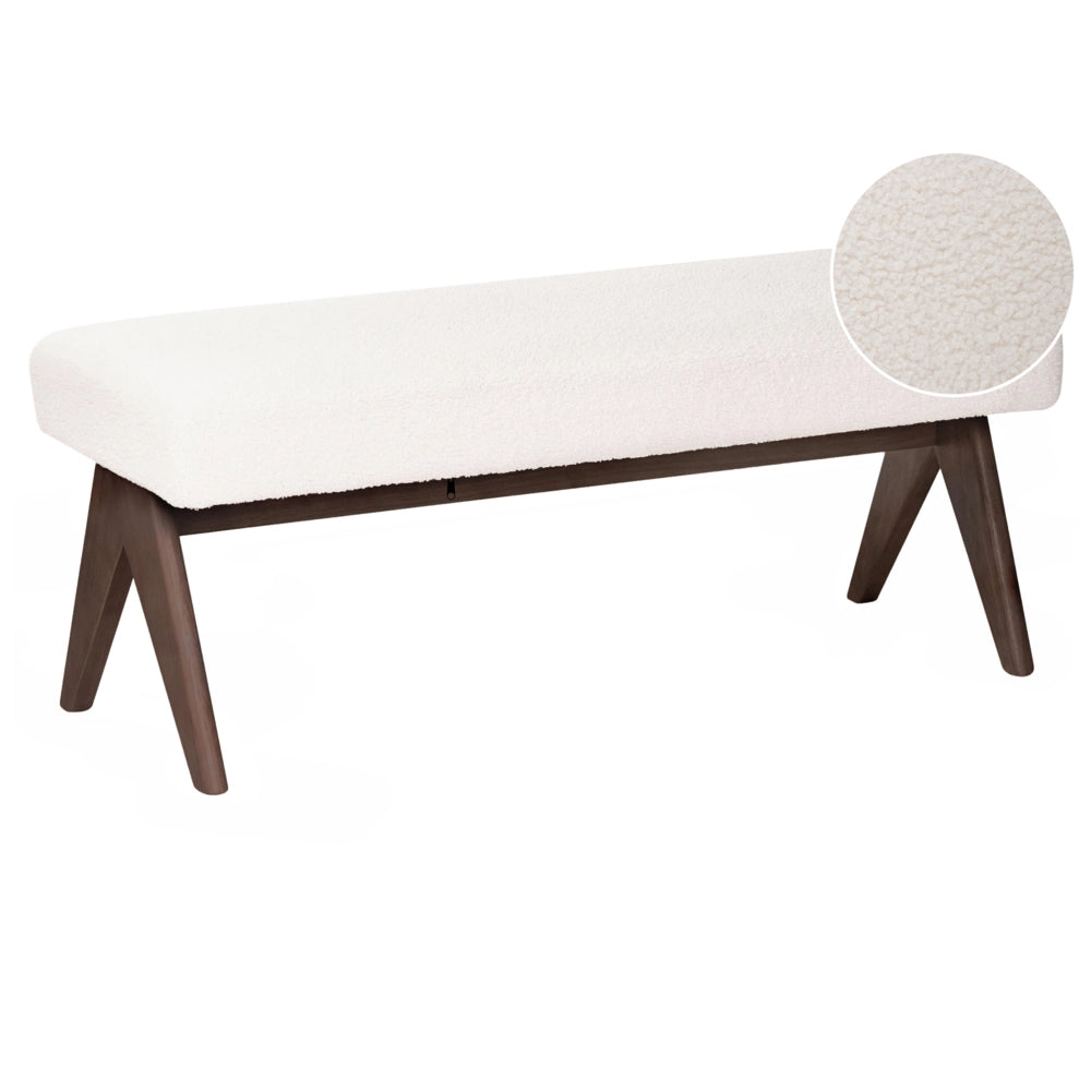 Panca Boucle bianco sporco e marrone scuro con gambe in legno imbottite Panca per corridoio e panca da letto