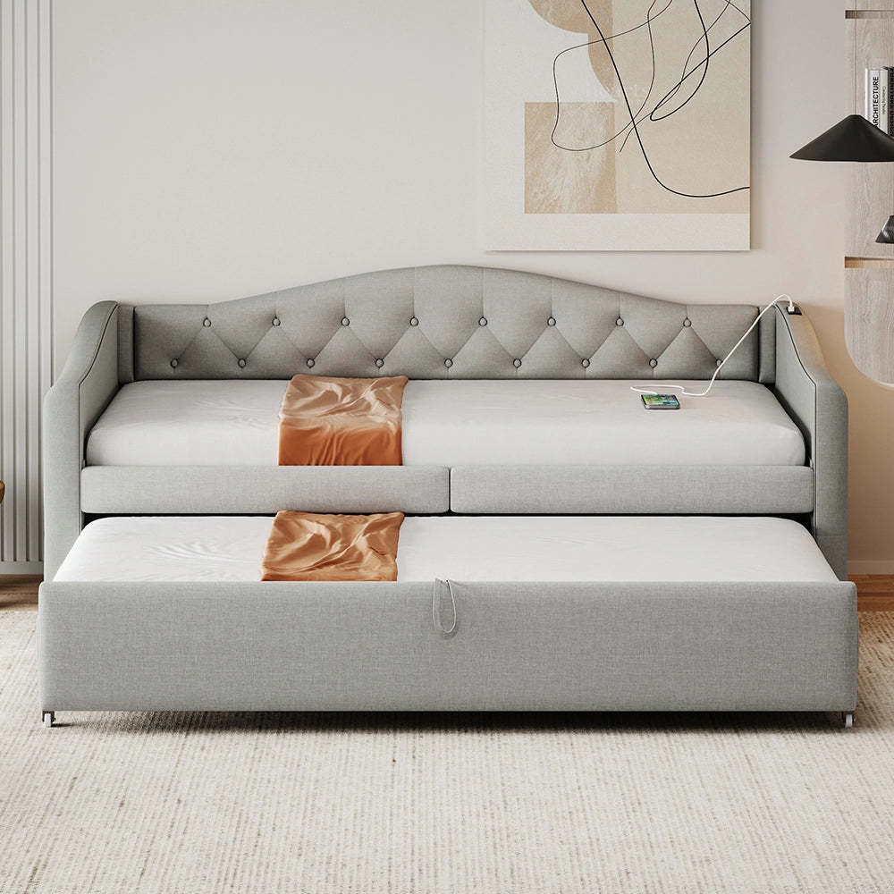 Letto estensibile 90x200 cm - Xylo - Grigio lino, USB, classico, con rete