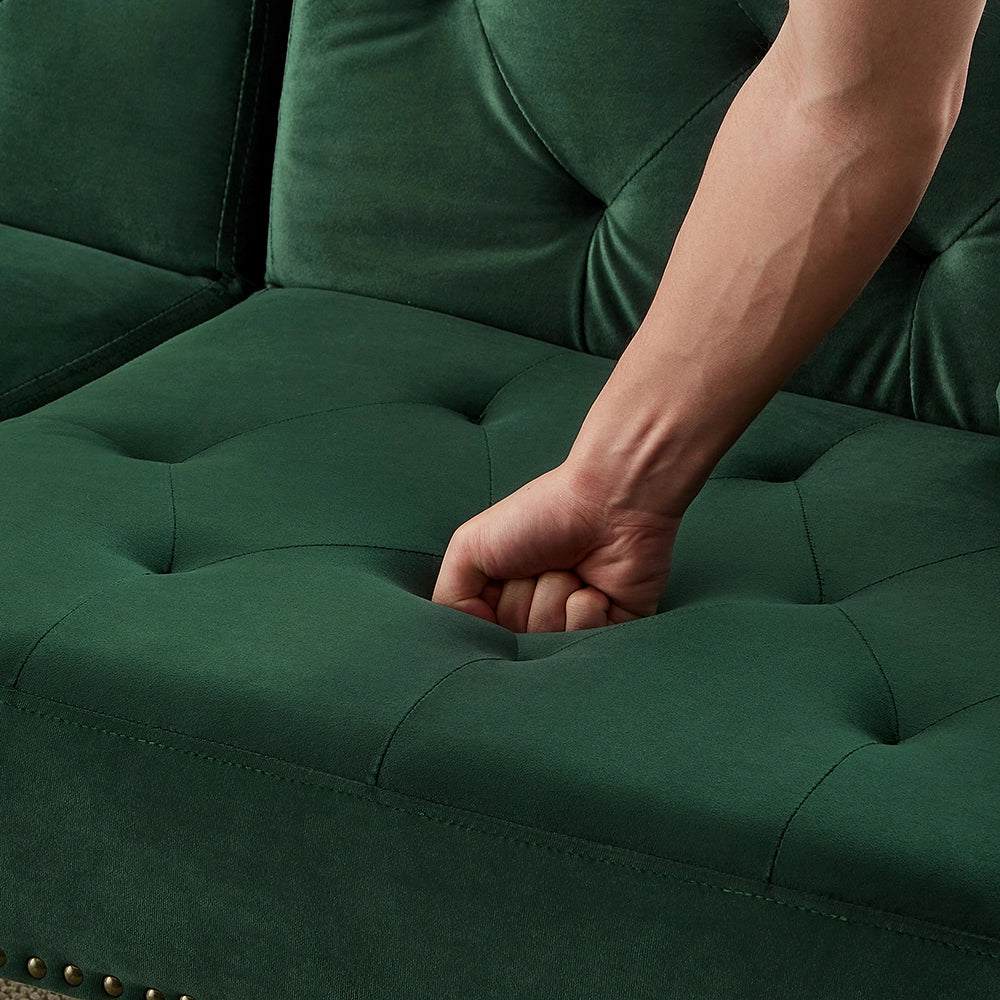 Divano letto 2 posti - Xylo - velluto, piedi oro, 3 posizioni, elegante