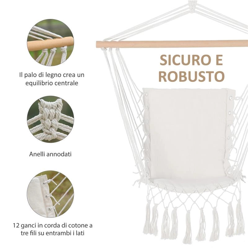 SEDIA SOSPESA A DONDOLO DA INTERNO ED ESTERNO IN TESSUTO CON NAPPE 90X50 CM CREMA