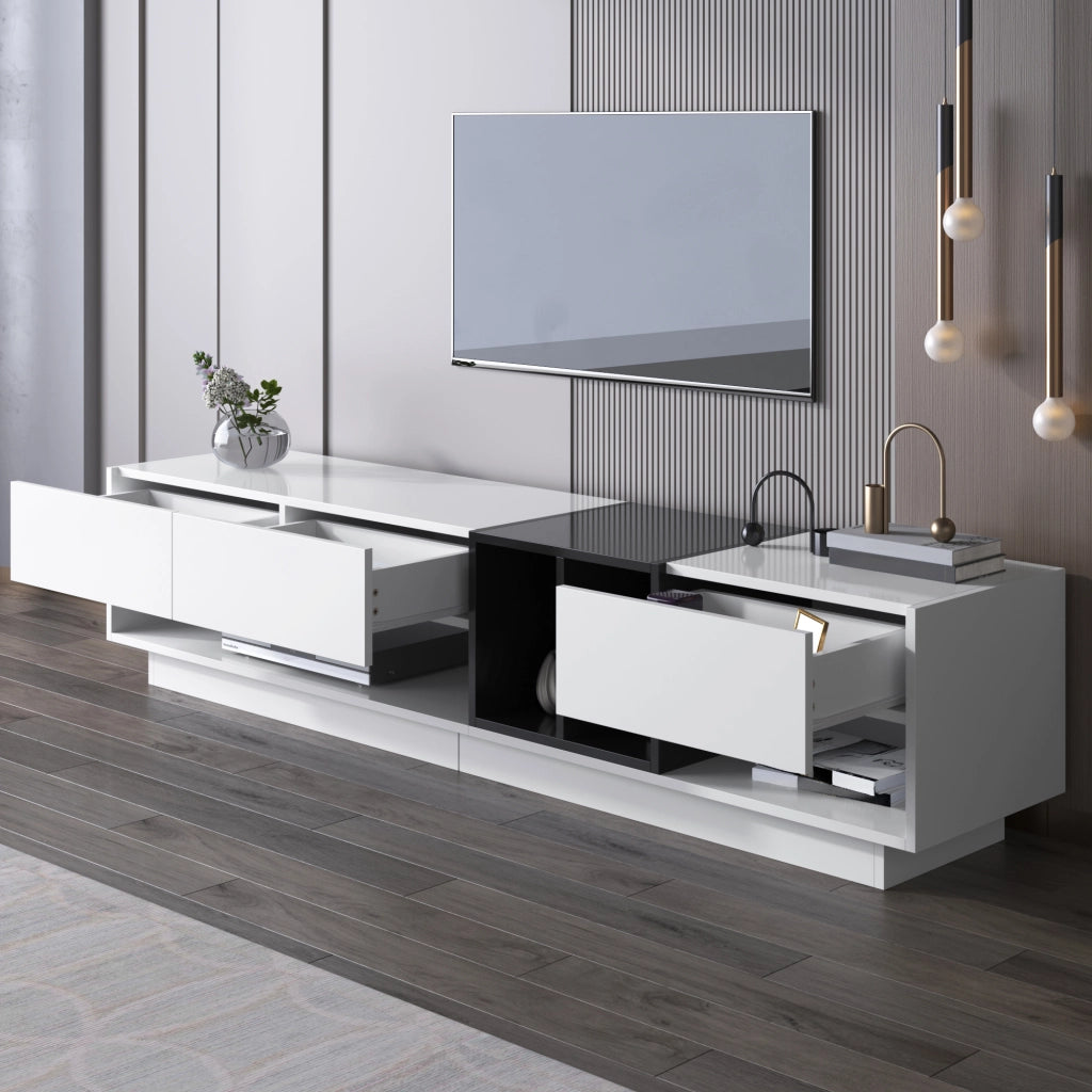 MOBILE TV 190x40x42 cm Bianco e Nero Lucido in Truciolare con 3 Cassetti
