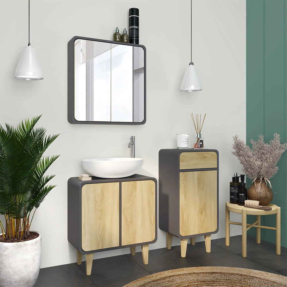 Vicco Set di mobili da bagno Antracite/quercia 3 pezzi, con cabinet midi