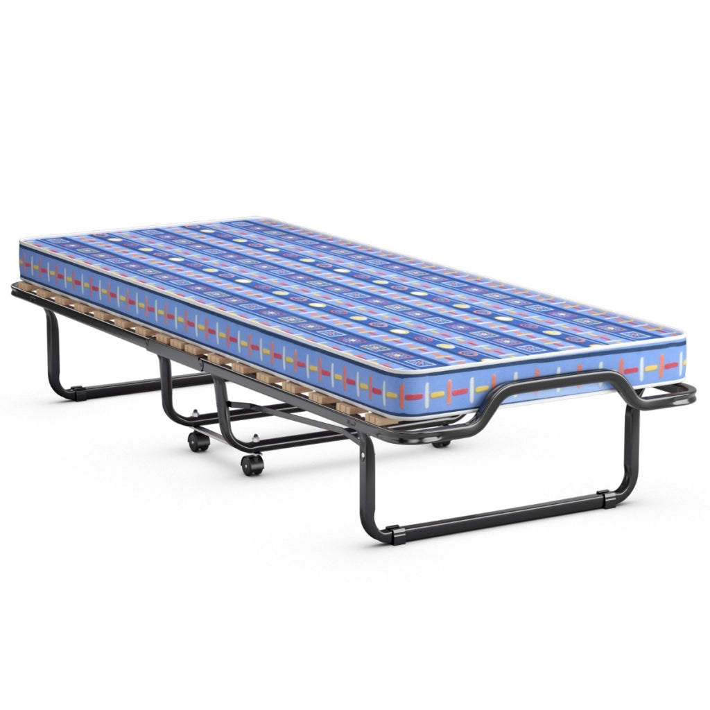 Letto brandina con materasso in memory foam struttura resistente 4 ruote girevoli-Lettino pieghevole per casa Blu