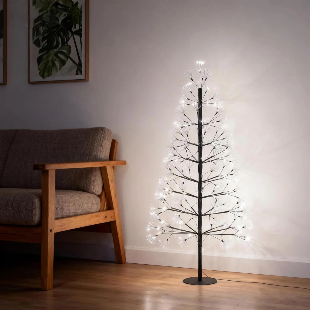 Albero di Natale a LED, 150 cm, albero luminoso, in ferro, con 1500 LED, albero di Natale con tronco rimovibile, con supporto in metallo, bianco freddo