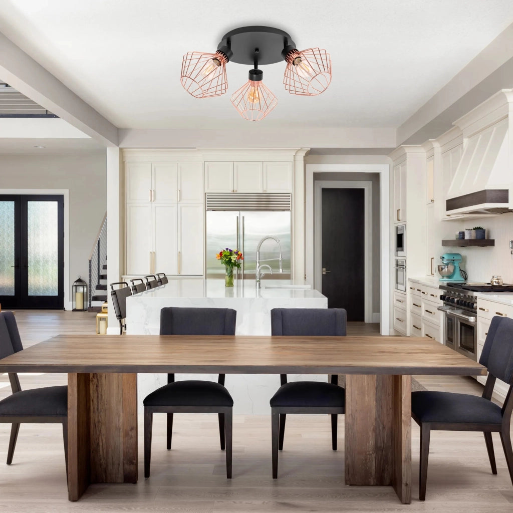 Lampada Da Soffitto A Soppalco Tripla In Metallo Rosa Nera APP536-3C