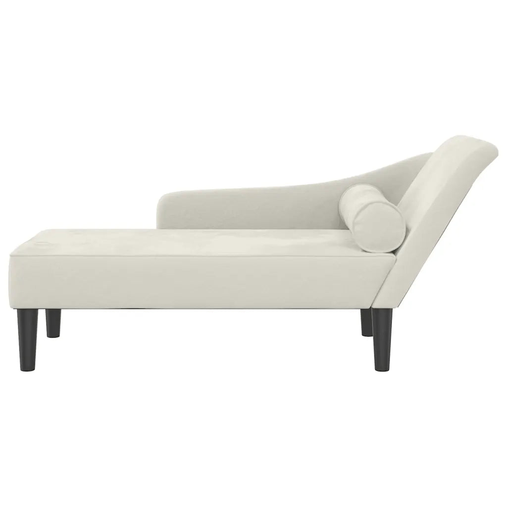 Chaise Longue con Cuscini Crema in Velluto CFW6609977