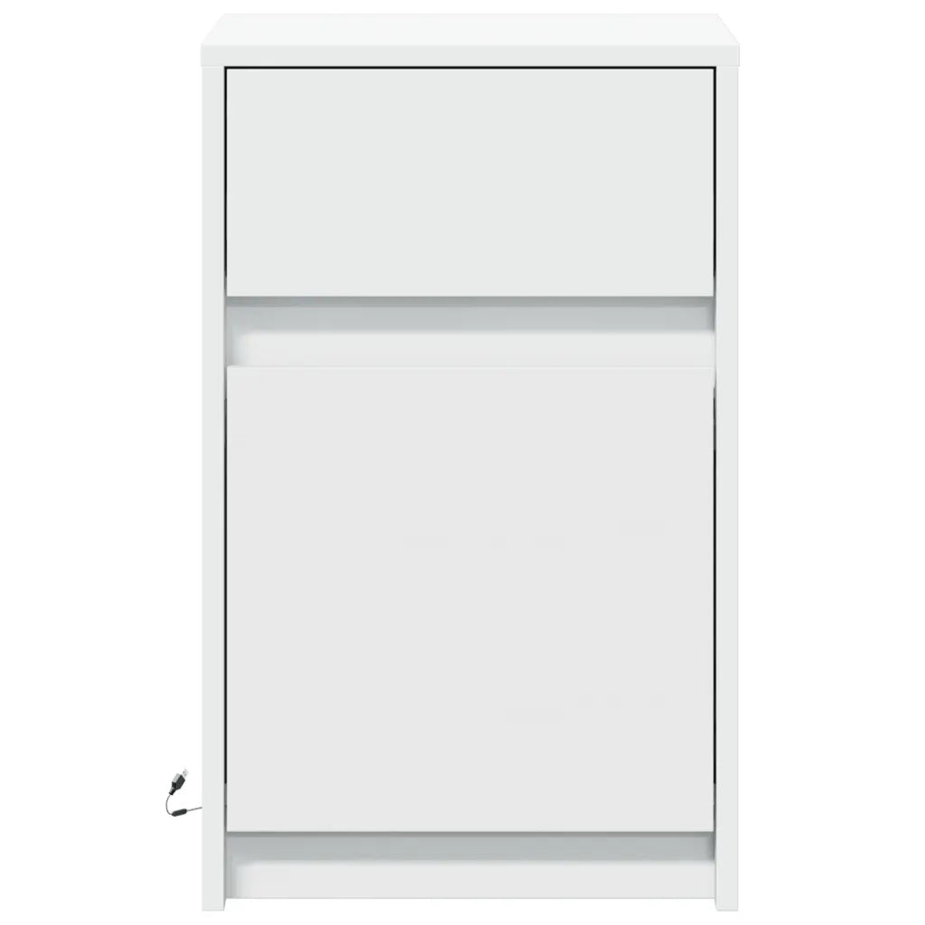 Comodino con Luci LED-Tavolino da notte Bianco in Legno Multistrato 866914
