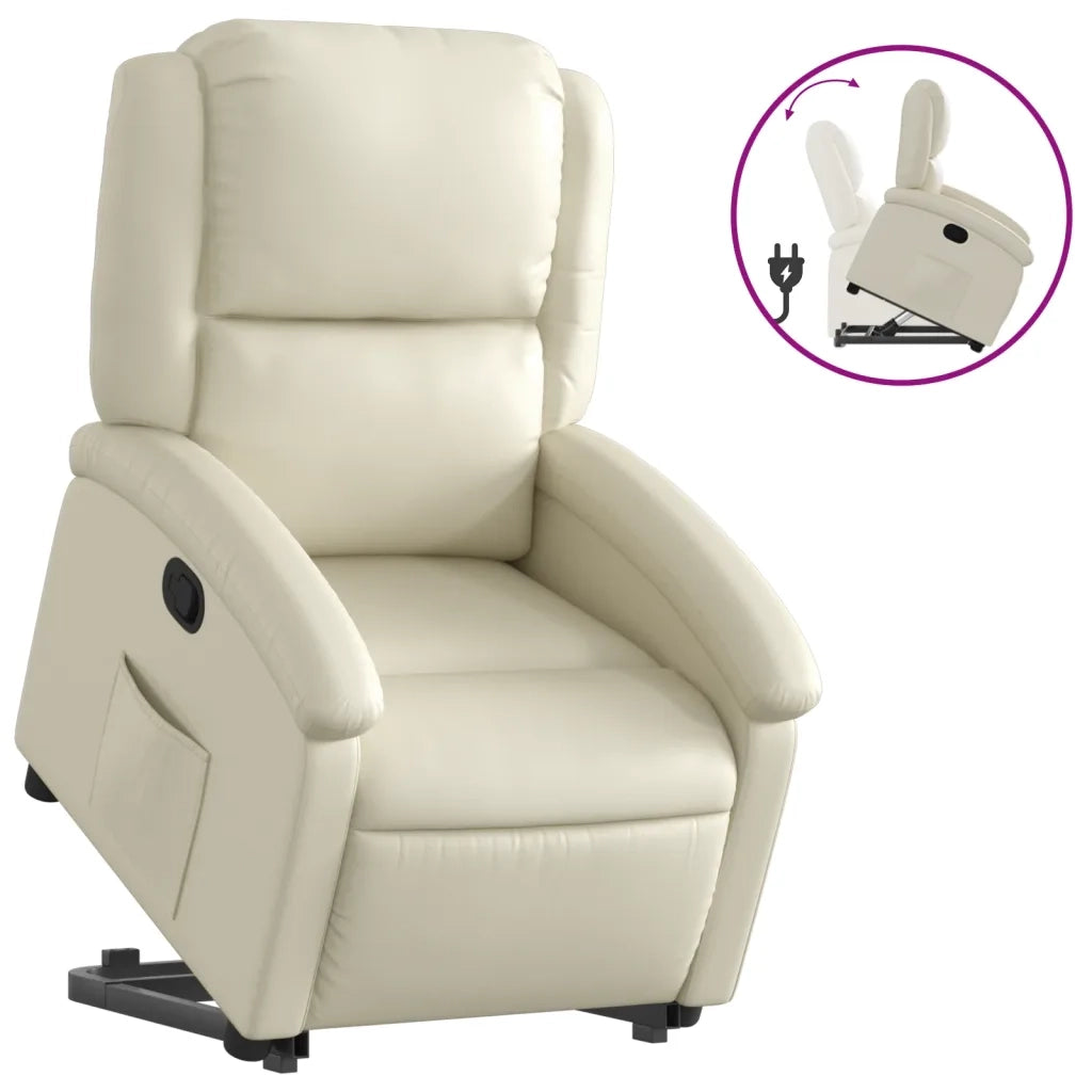 Poltrona Alzapersona Reclinabile Crema in Similpelle