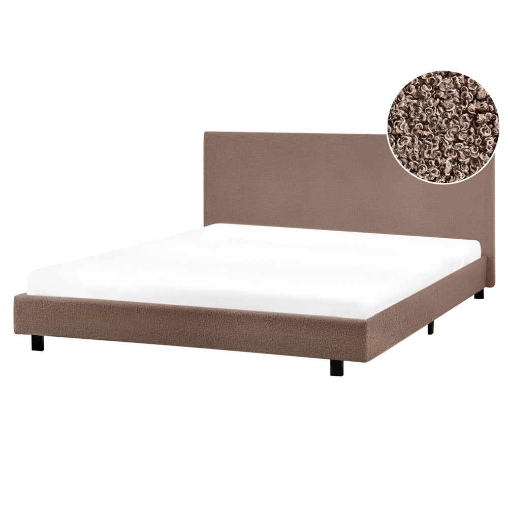 Letto matrimoniale imbottito bouclé marrone 180 x 200 cm con rete e testata