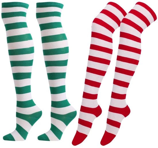 Set di calze per donna lunghe da 2 pezzi - Disegno arcobaleno - Materiale morbido e resistente - Tessuto cotone/acrilico/elastan - Ideale per Natale