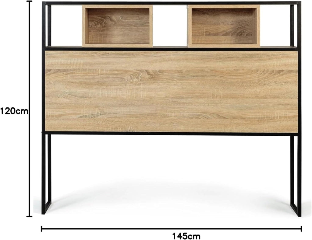 Testiera 145 cm design industriale legno e metallo nero DETROIT