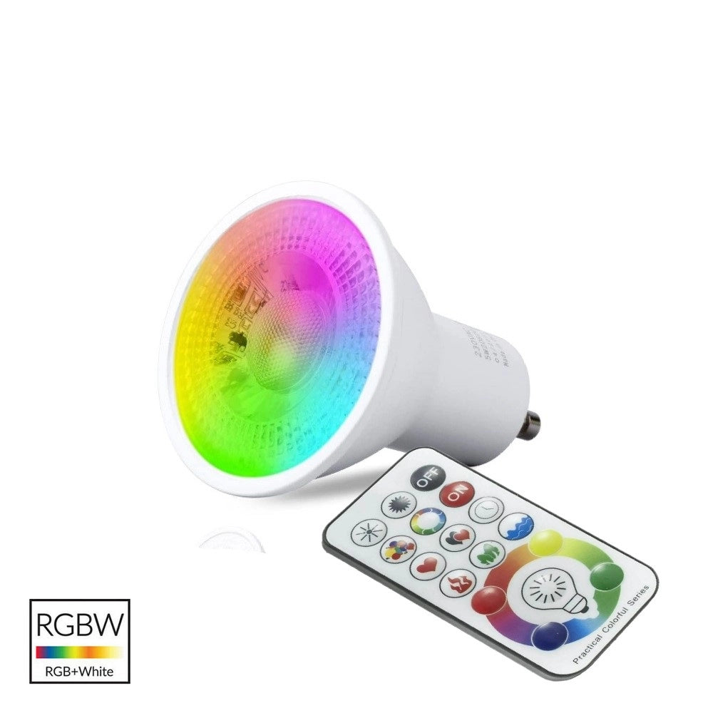 Faretto led RGB + luce calda con attacco GU10 multicolor gestibile con telecomando illuminazione per cromoterapia
