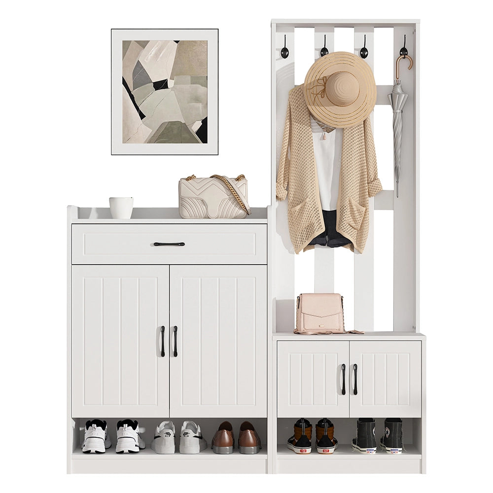 Vestiaire d'ingresso con pannello e armadietti scarpe - Xylo - 80x25x96,5 cm - Bianco - Set cambio scarpe, asciugatore