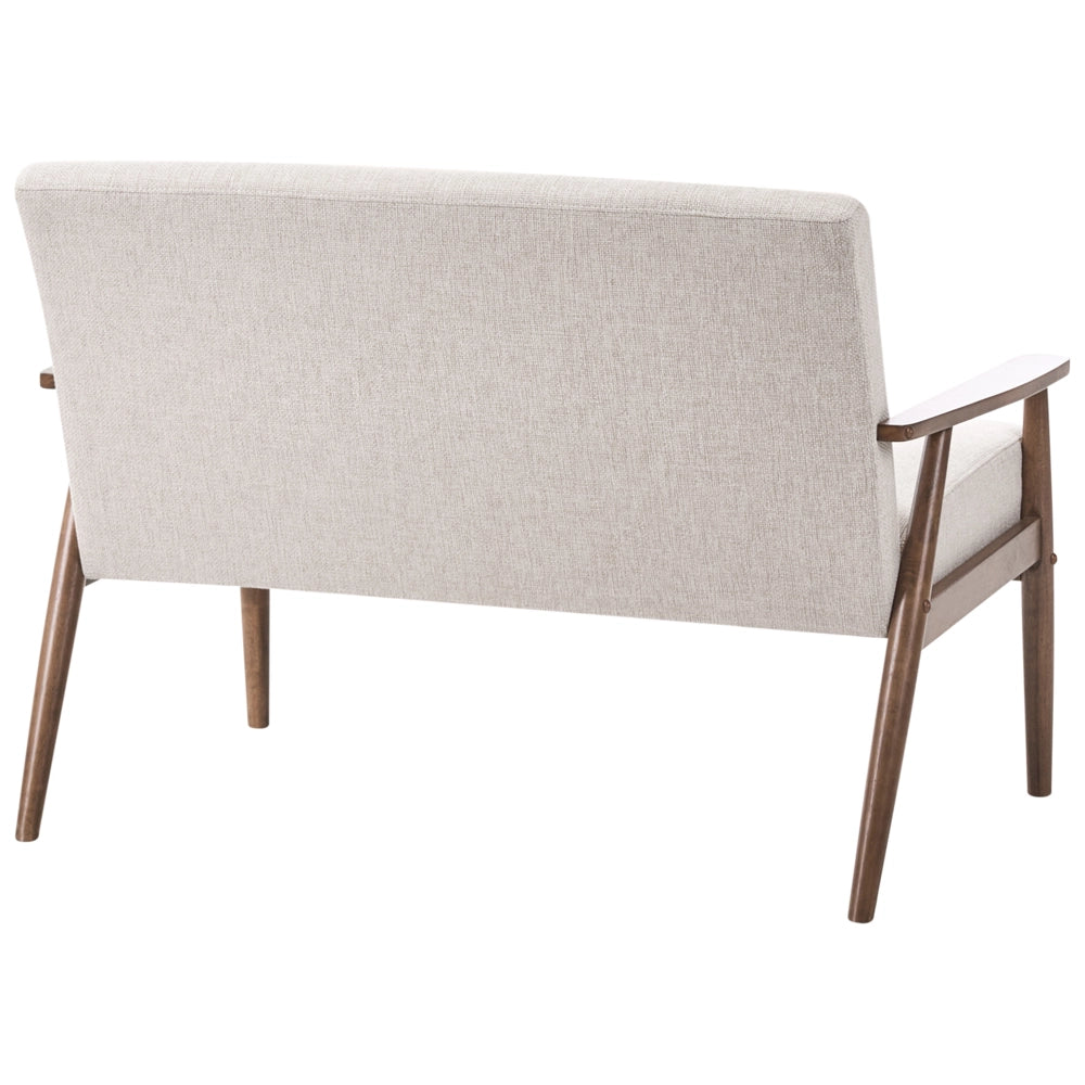 Divano da salotto a 2 posti in tessuto e struttura in legno beige e marrone scuro struttura in legno stile retrò