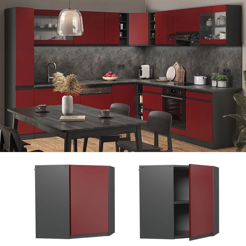 Mobile angolare da cucina R-Line Rosso/Antracite 57 cm Forma a J Vicco