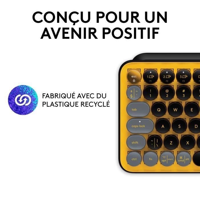Tastiera wireless Logitech - Tasti POP meccanici con tasti Emoji personalizzabili, Bluetooth o USB, design compatto e durevole - Giallo