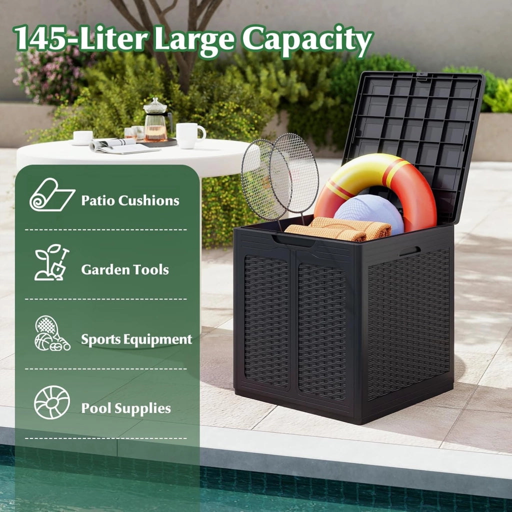 Baule da Giardino 145 L, Baule da Esterno con Coperchio con Coperchio Bloccabile, Contenitore per Cuscini in Plastica, Multibox Impermeabile Esterni, 56X56X61 cm