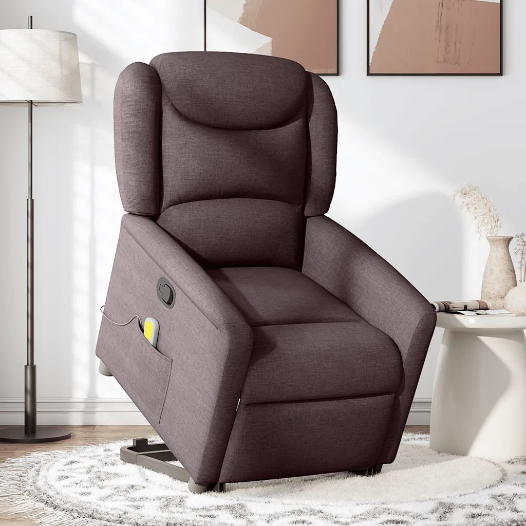Poltrona Alzapersona Massaggi Reclinabile Marrone Scuro Tessuto 3303209