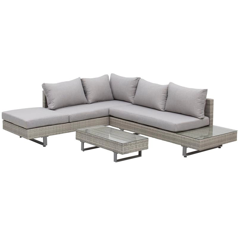 SALOTTO DA GIARDINO CON DIVANO E TAVOLINO IN PE RATTAN GRIGIO