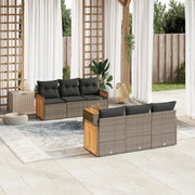 Set Divani da Giardino 7 pz con Cuscini Grigio in Polyrattan 3259876
