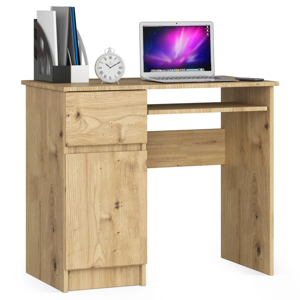 Scrivania per computer AKORD PIKSEL Quercia Artisan 90 cm 1 anta 1 cassetto 90x50x77 cm Modello a sinistra