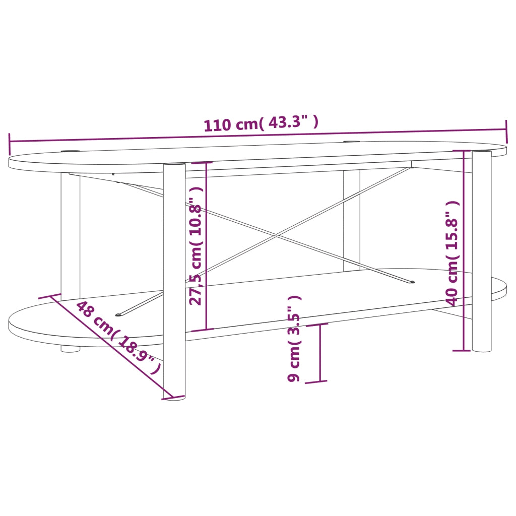 Tavolino da Salotto Nero 110x48x40 cm in Legno Multistrato 345688